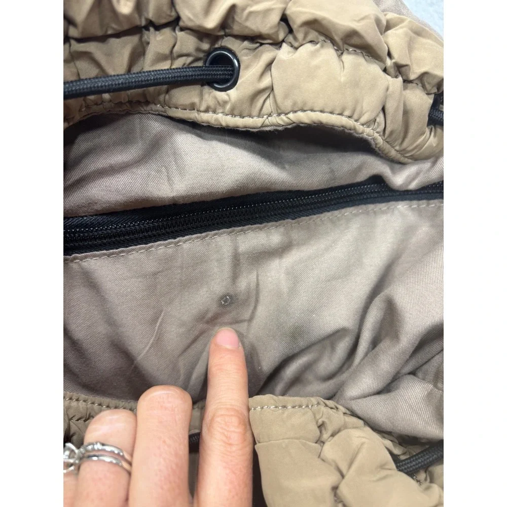 Ododos Backpack OS Quilted Puffer Drawstring Flap Tan Khaki Textured Bag